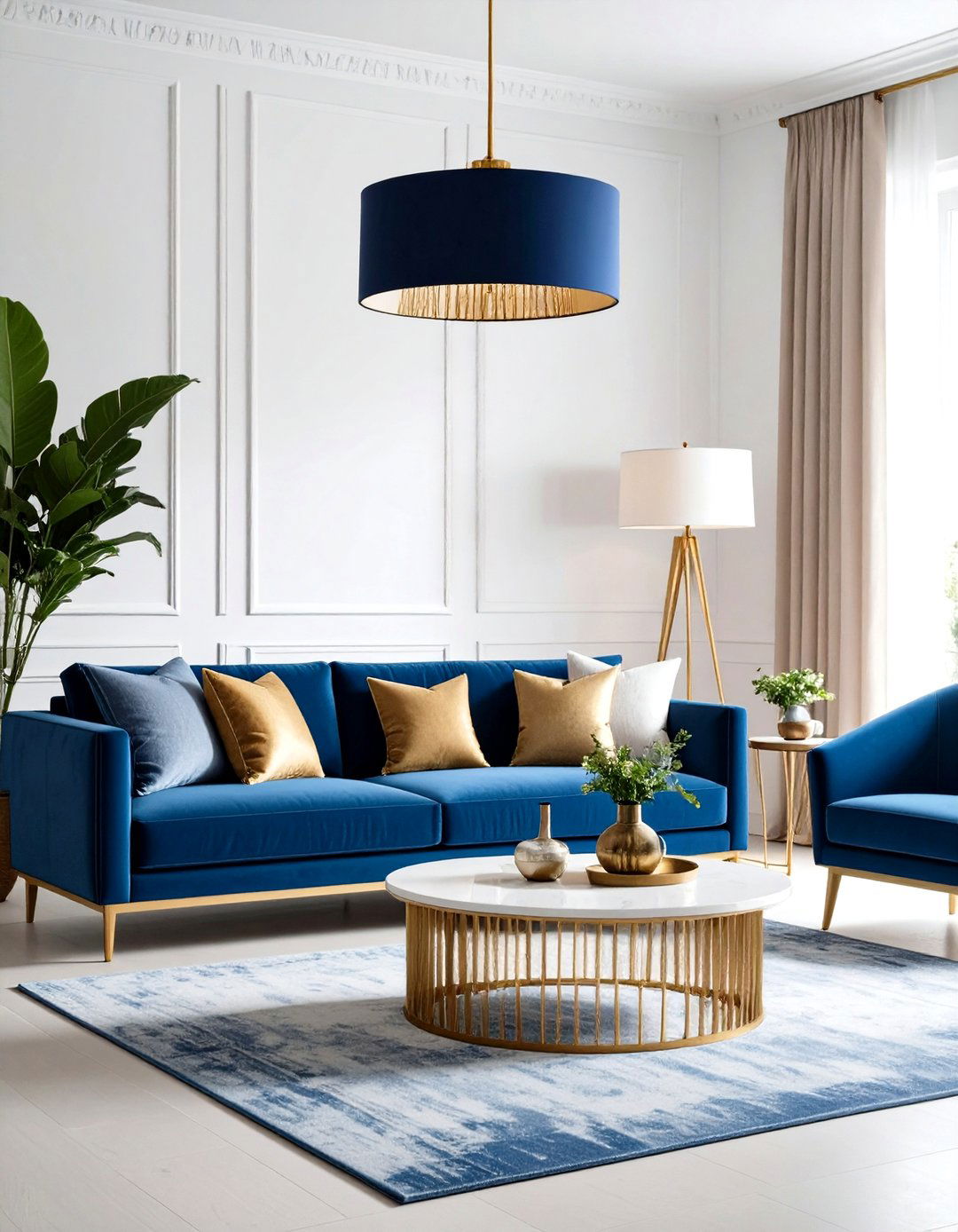 Navy Statement Lighting - 24 Navy Blue Living Room Ideas