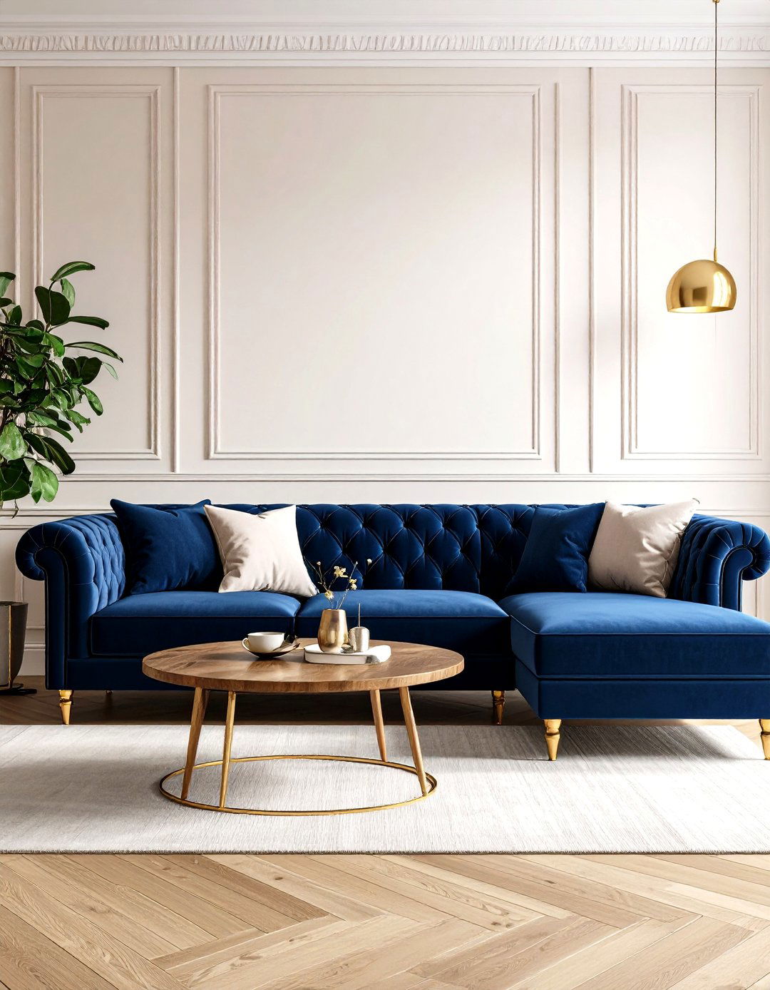 Navy Velvet Sofa Centerpiece - 24 Navy Blue Living Room Ideas