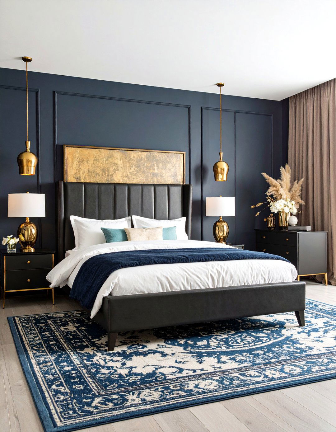 Navy Wall with Black Furniture Suite - 24 Black and Blue Bedroom Ideas