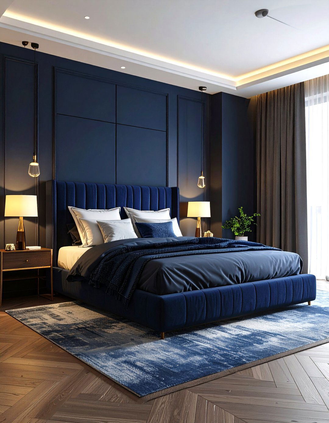 Navy and Black Dramatic Bedroom - 24 Navy Blue Bedroom Ideas
