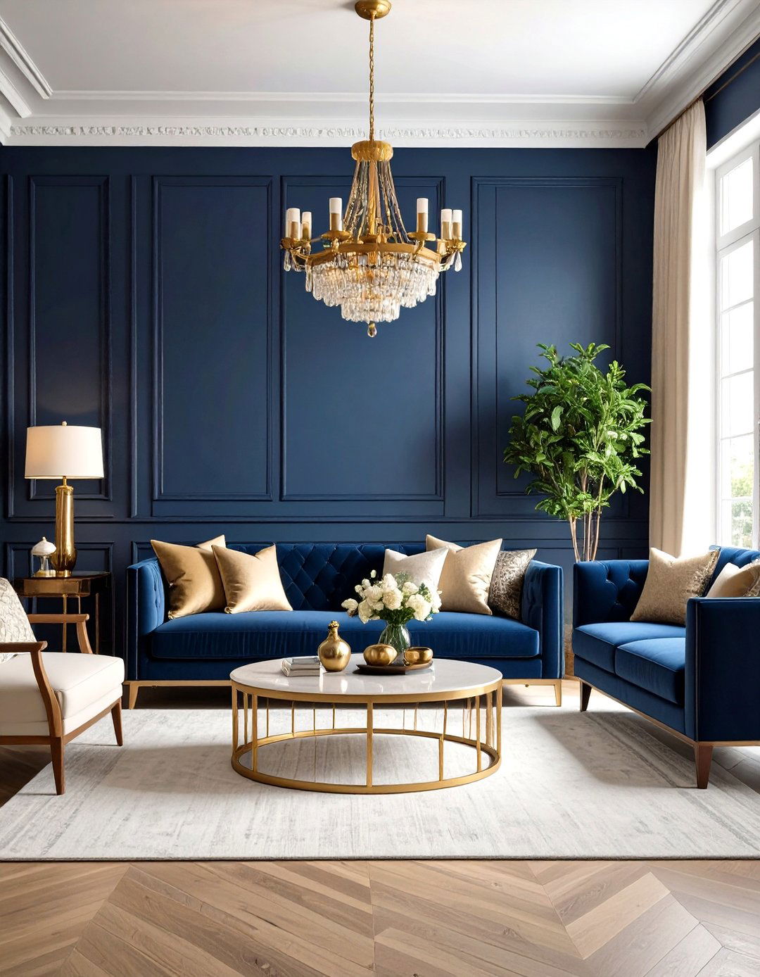 Navy and Brass Living Room