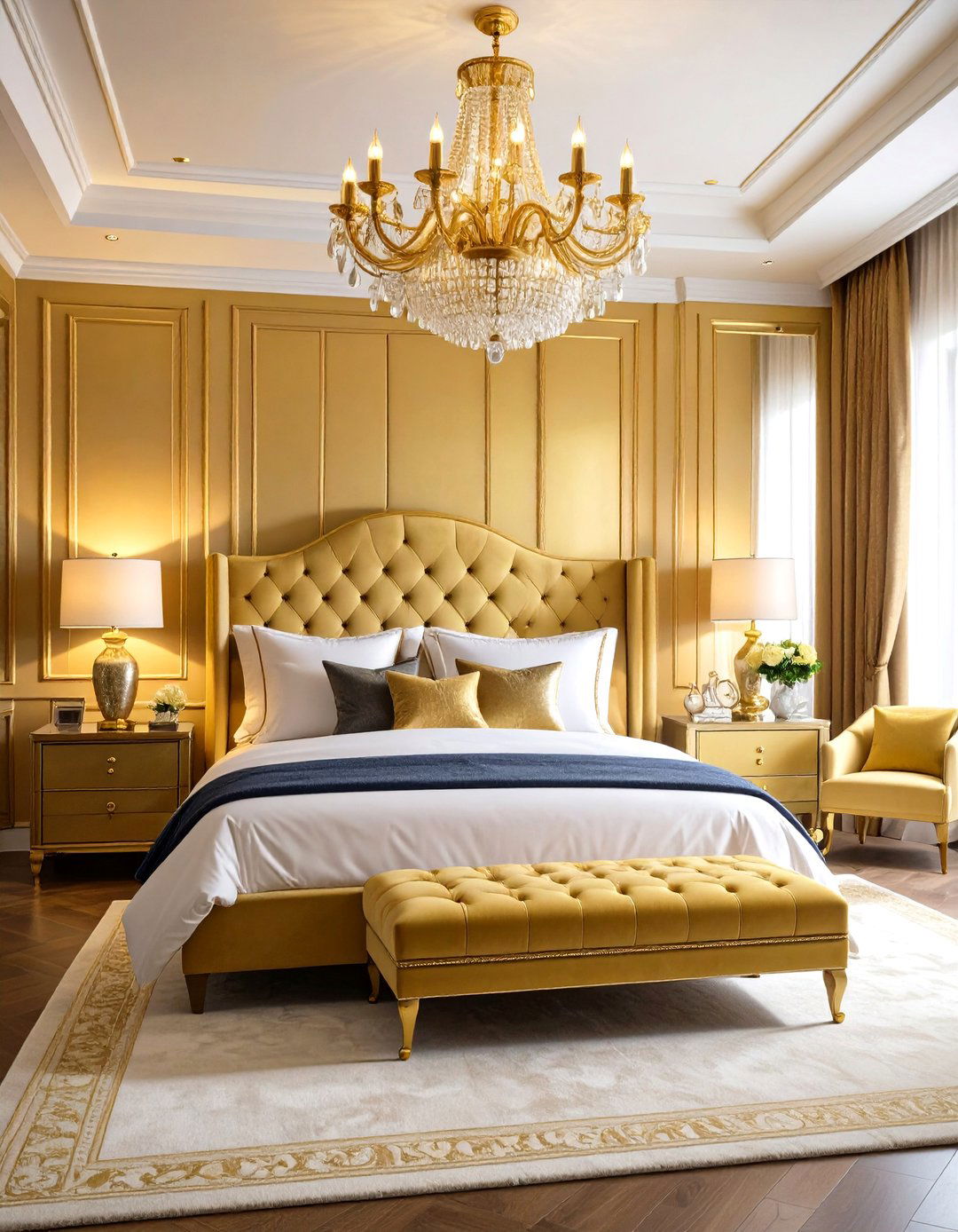 Navy and Gold Glamorous Retreat - 24 Dark Blue Bedroom Ideas