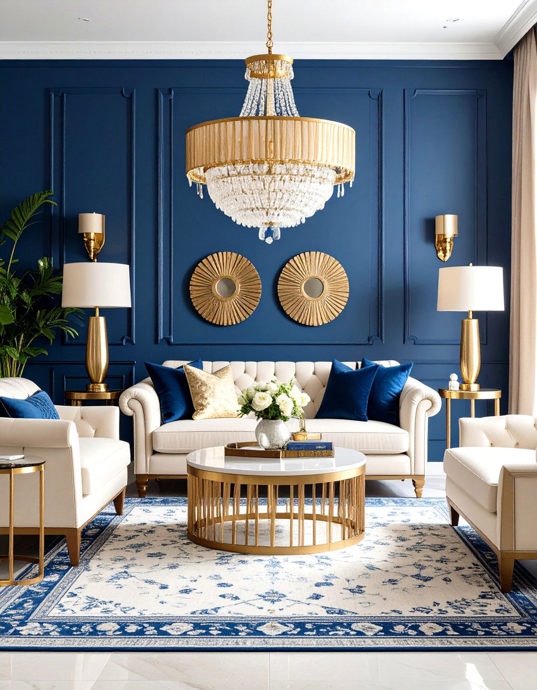 Navy and Gold Living Room Elegance - 24 Colorful Room Ideas