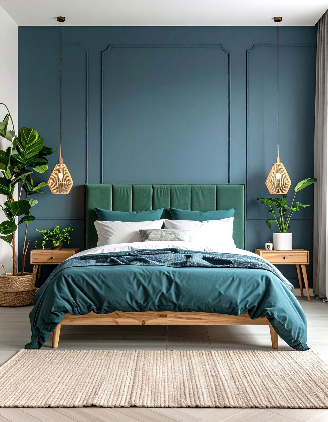 Navy and Green Natural Combination - 24 Navy Blue Bedroom Ideas