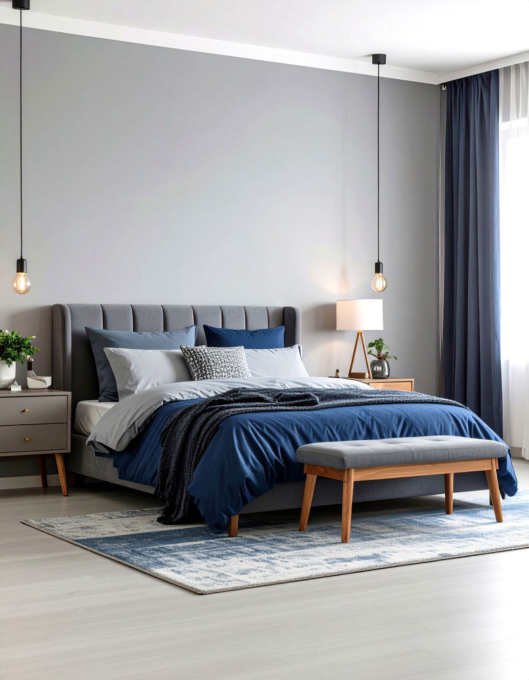 Navy and Grey Modern Bedroom Aesthetic - 24 Navy Blue Bedroom Ideas