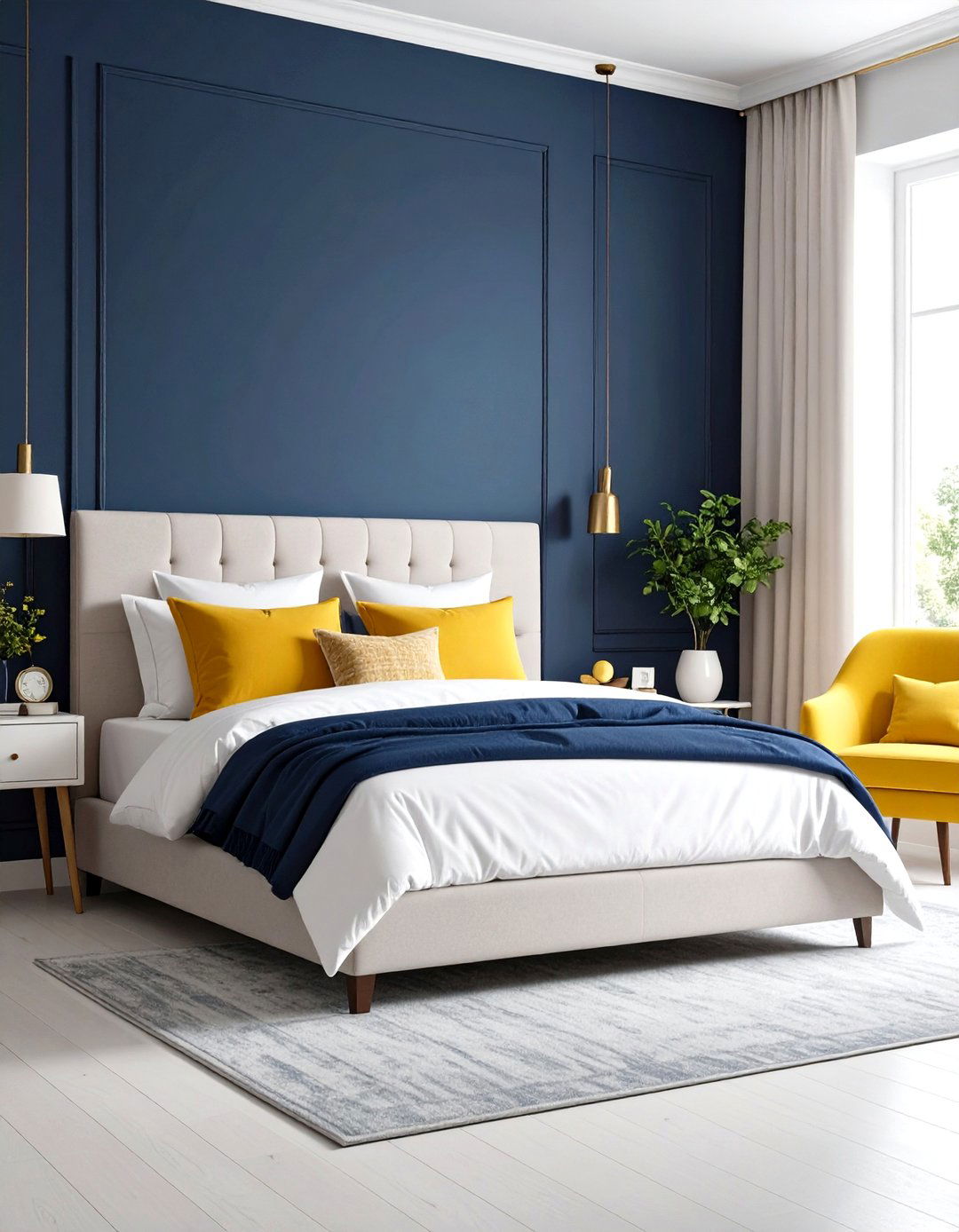 Navy and Mustard Bold Color Pairing - 24 Navy Blue Bedroom Ideas