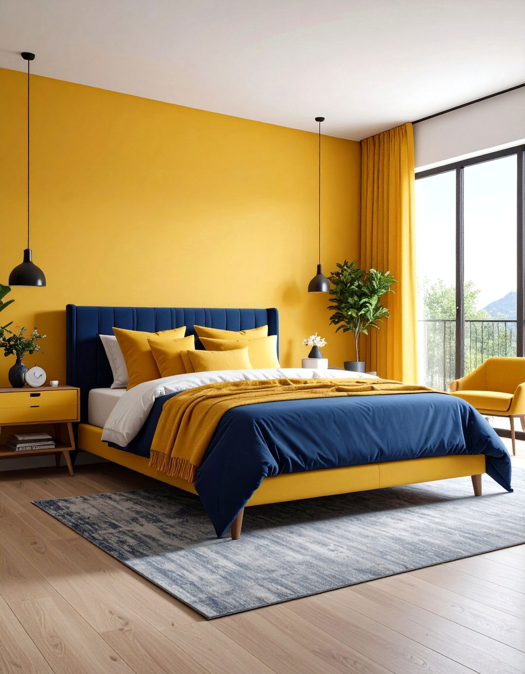 Navy and Mustard Yellow Bedroom Contrast - 24 Dark Blue Bedroom Ideas