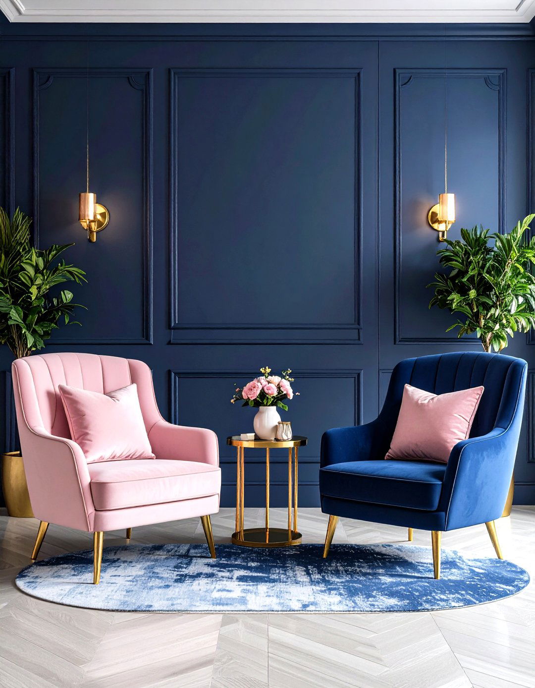 Navy and Pink Living Room - 24 Navy Living Room Ideas