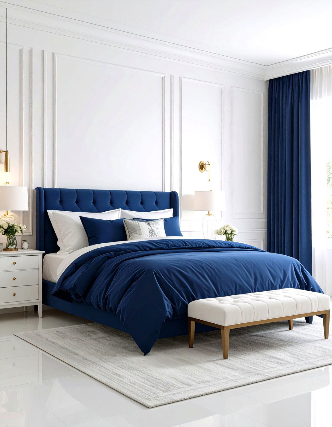 Navy and White Classic Color Combination - 24 Navy Blue Bedroom Ideas