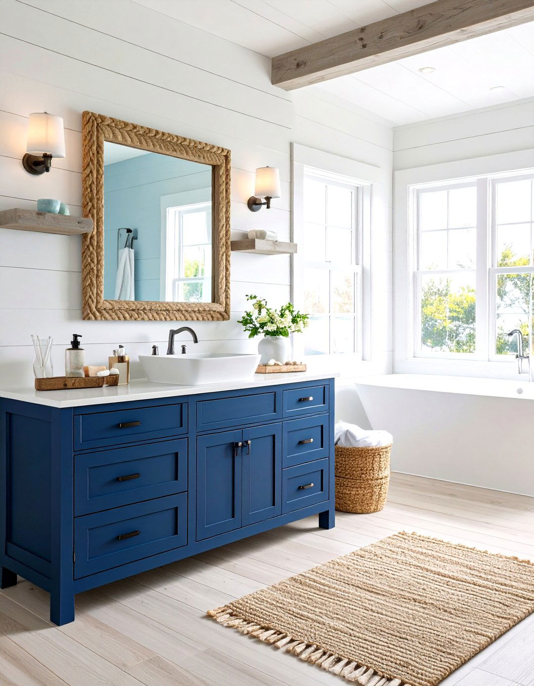 Navy and White Coastal Bathroom Theme - 24 Navy Blue Bathroom Ideas