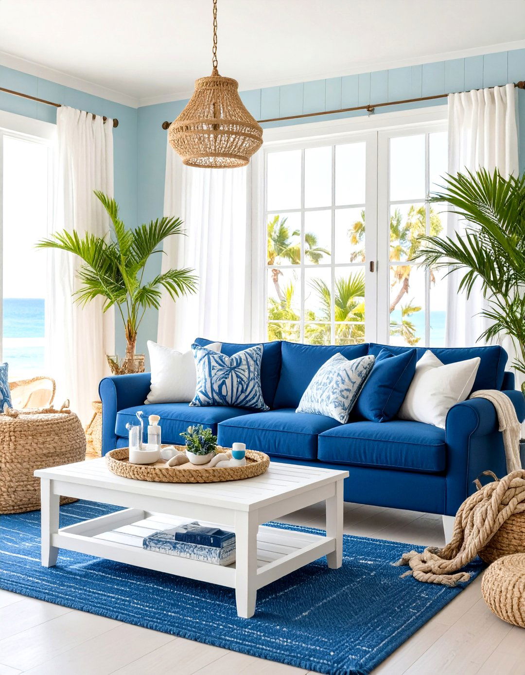 Navy and White Coastal Classic - 24 Navy Blue Living Room Ideas