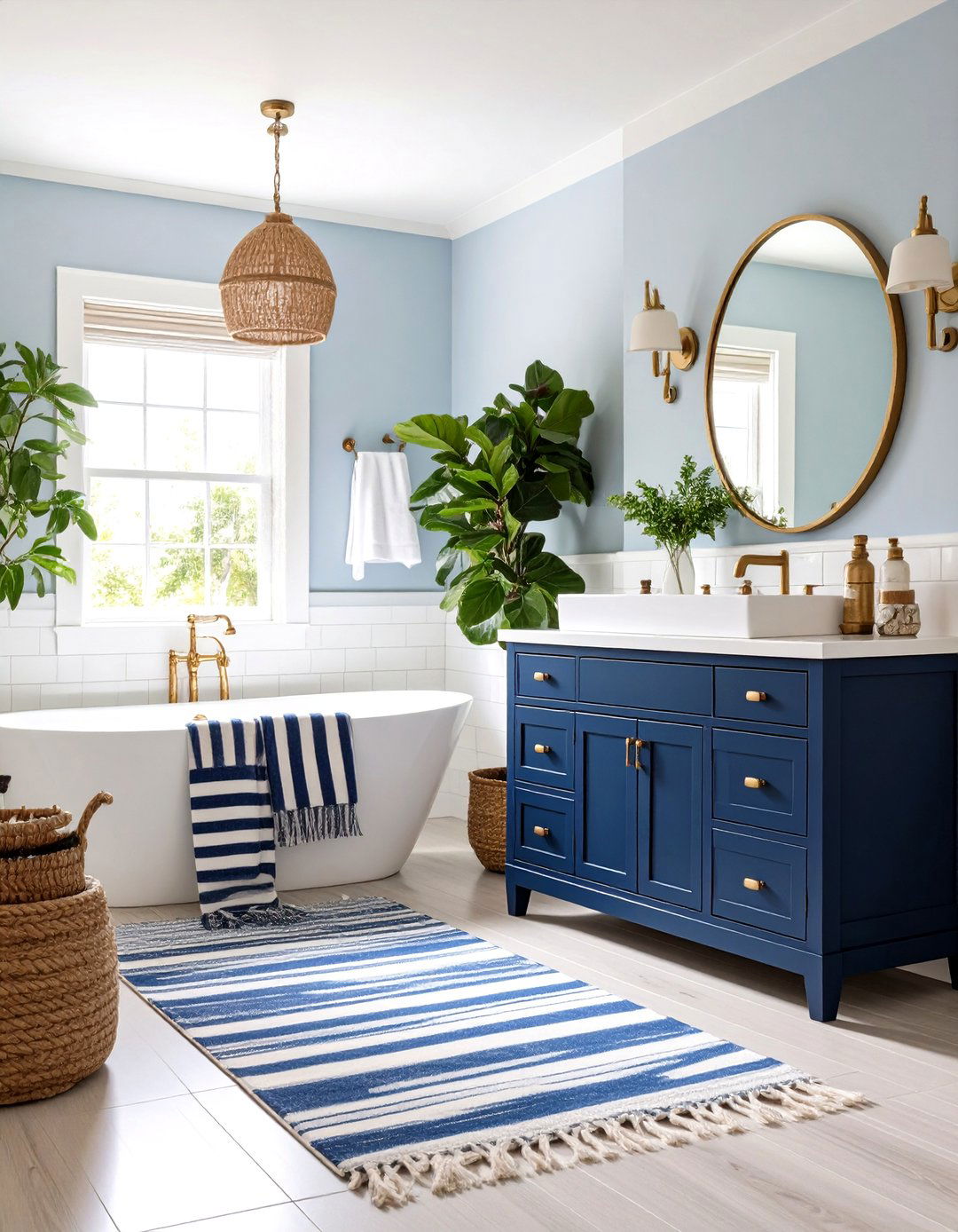 Navy and White Nautical Bathroom - 24 Apartment Bathroom Ideas