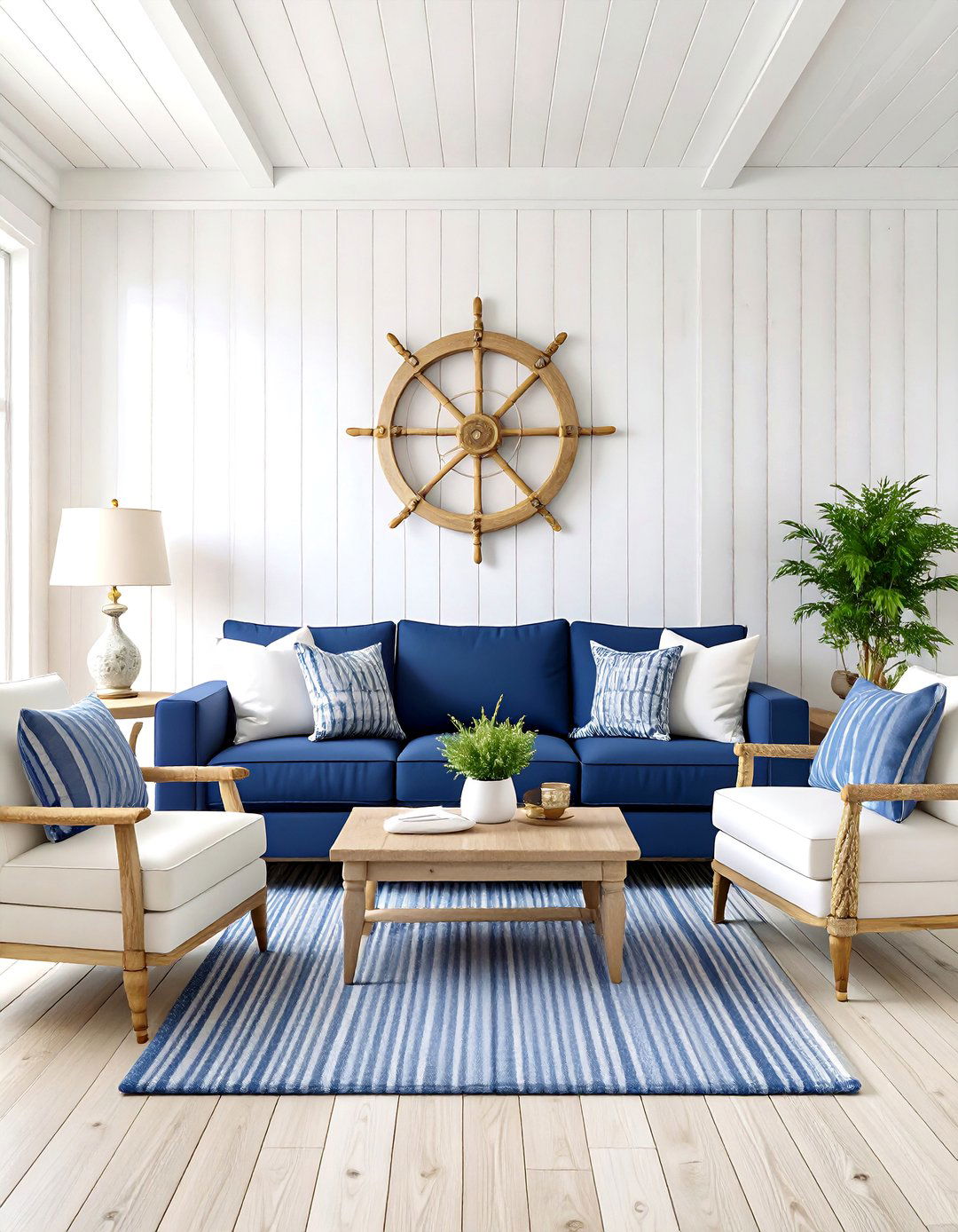Navy and White Nautical Living Room - 24 Beach House Living Room Ideas