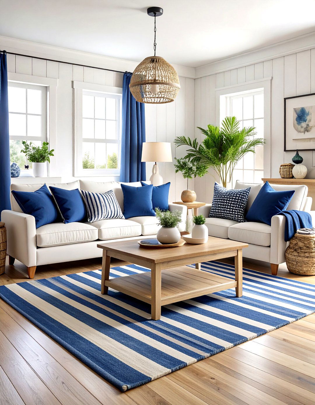 Navy and White Striped Living Room - 24 Navy Living Room Ideas