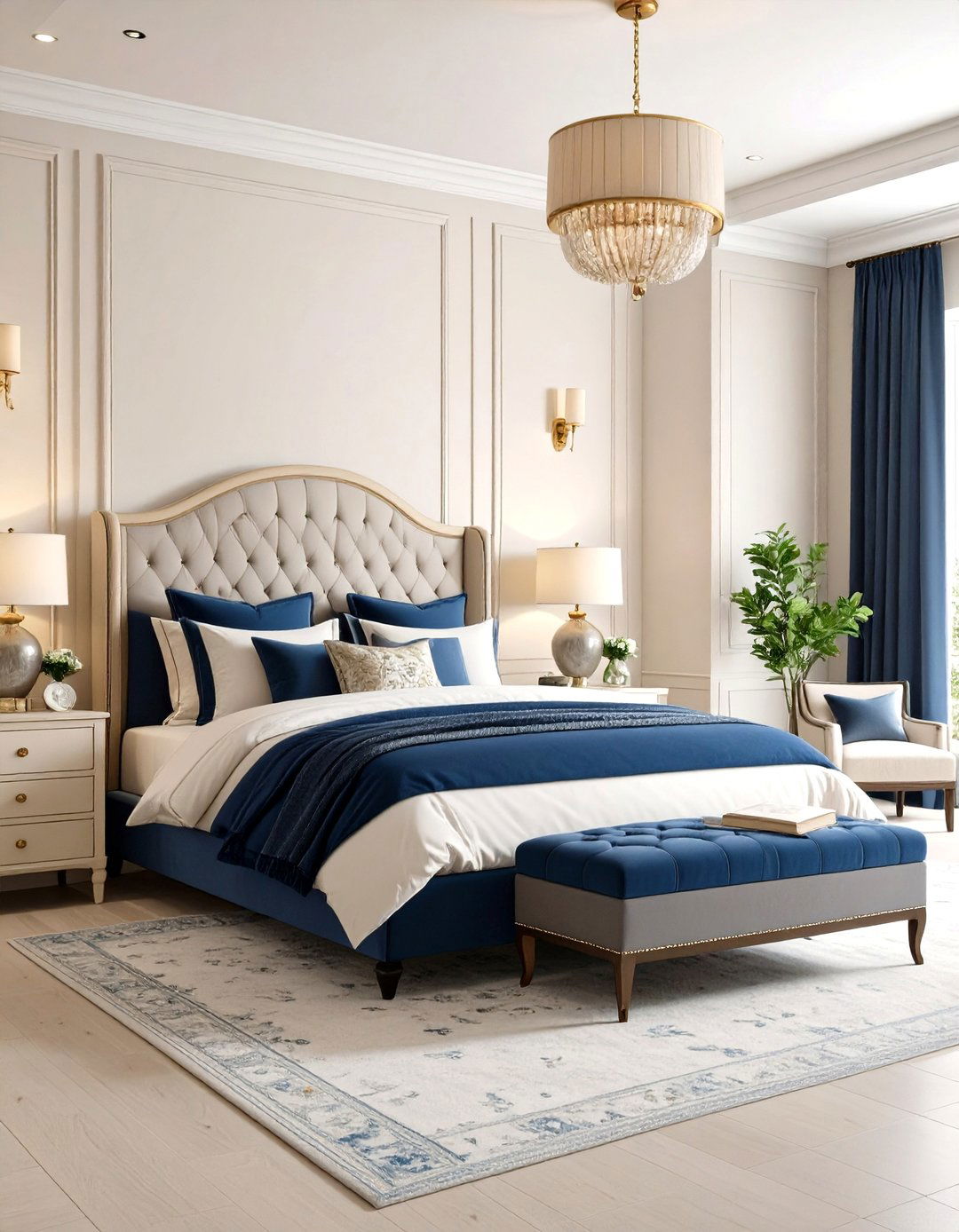 Navy with Cream and Neutral Tones - 24 Navy Blue Bedroom Ideas