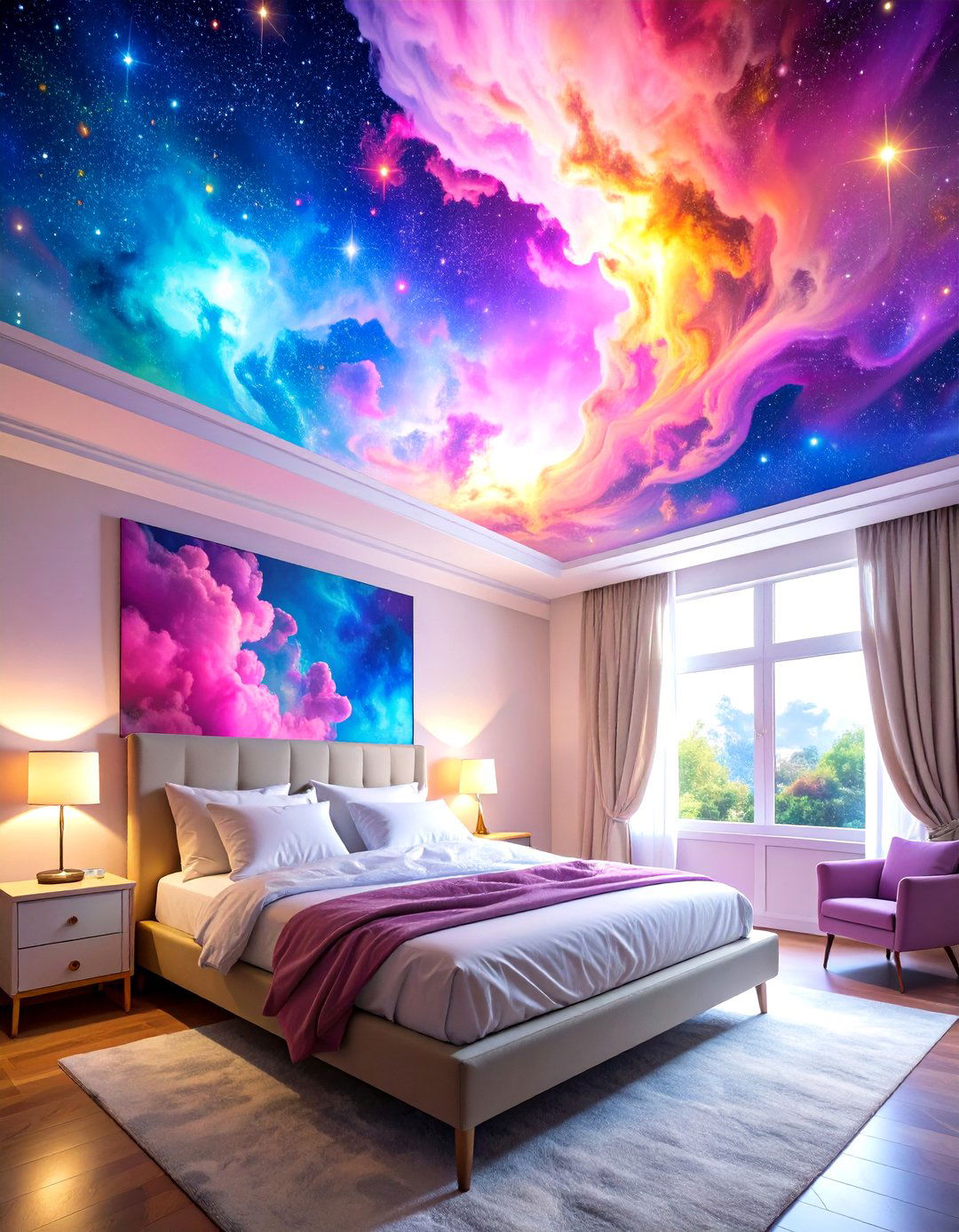 Nebula Cloud Ceiling - 24 Space-themed Room Ideas
