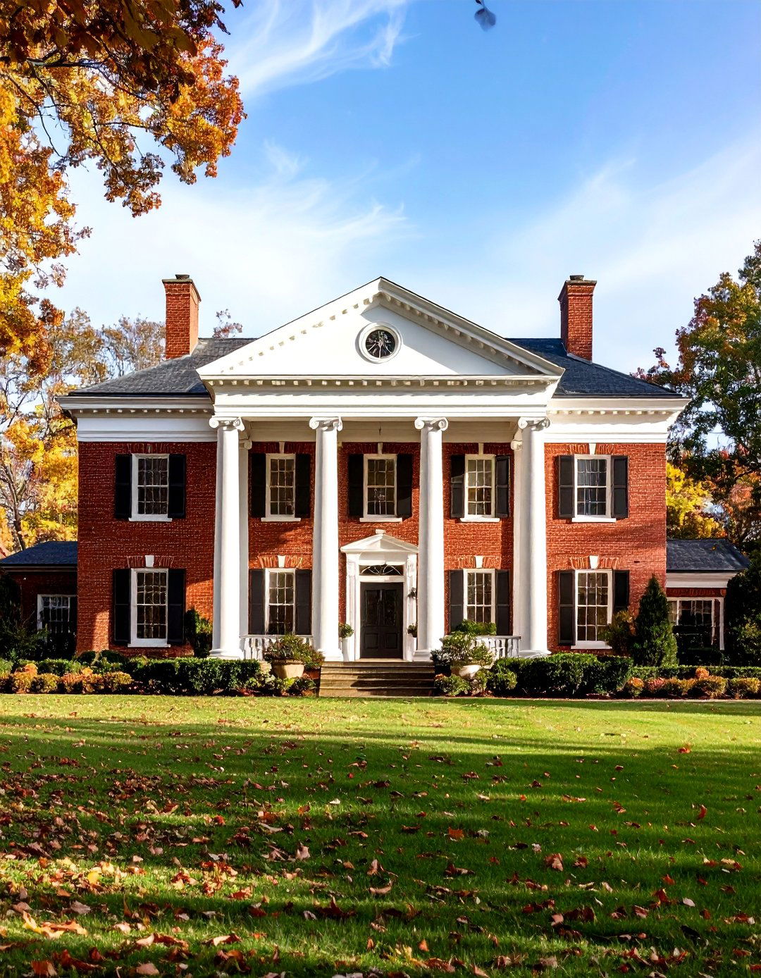 Neoclassical Brick Mansions with Marble Column Accents - 24 Brick Houses With Stone Accents