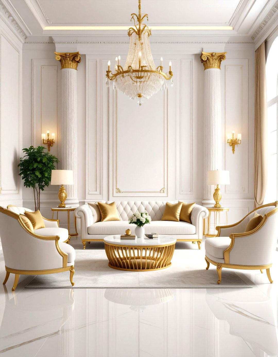 Neoclassical White and Gold Living Room - 24 Royal Living Room Design Ideas