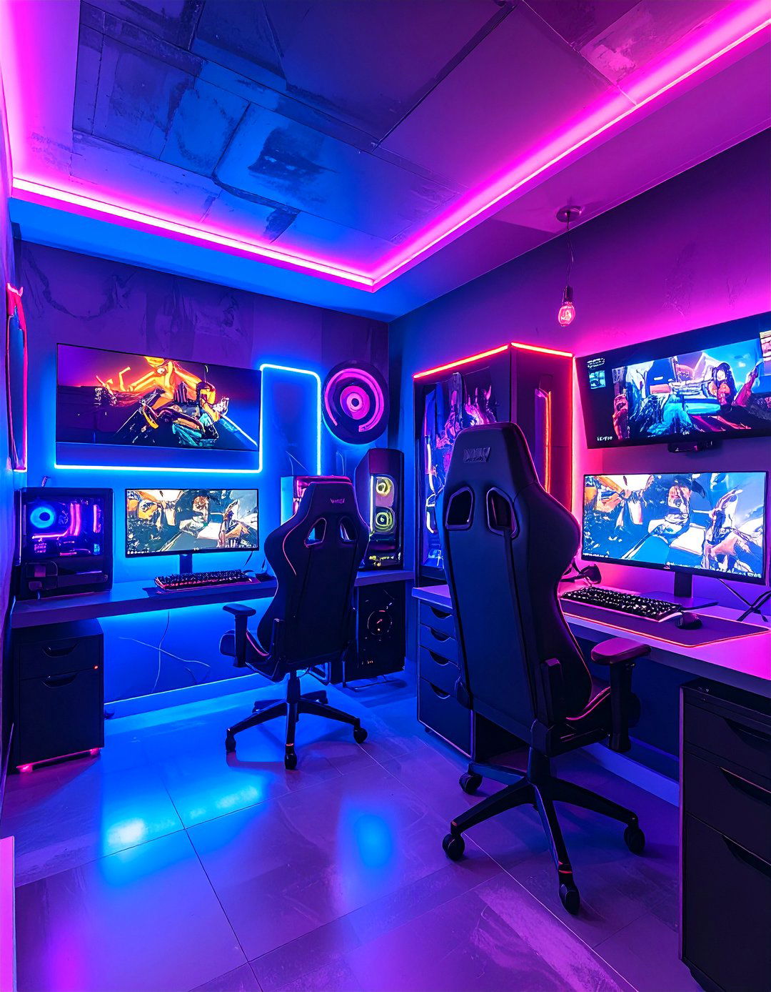 Neon Gaming Cave - 24 Basement Game Room Ideas