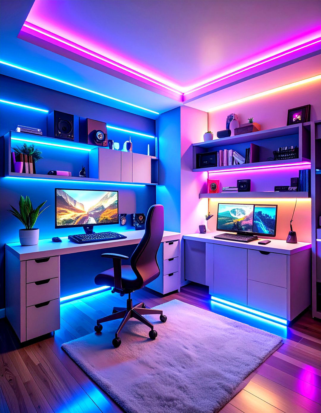 Neon Glow Tech Paradise - 24 Dorm Room Decorating Ideas
