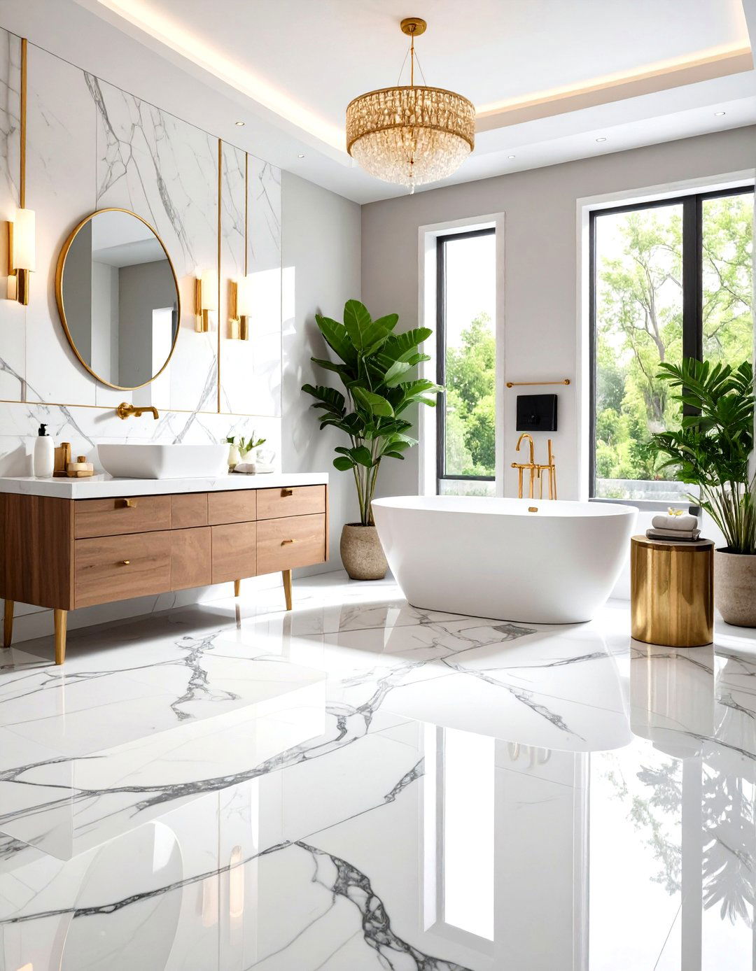 Nero Marquina Black Marble Statement Floor - 24 Marble Bathroom Ideas