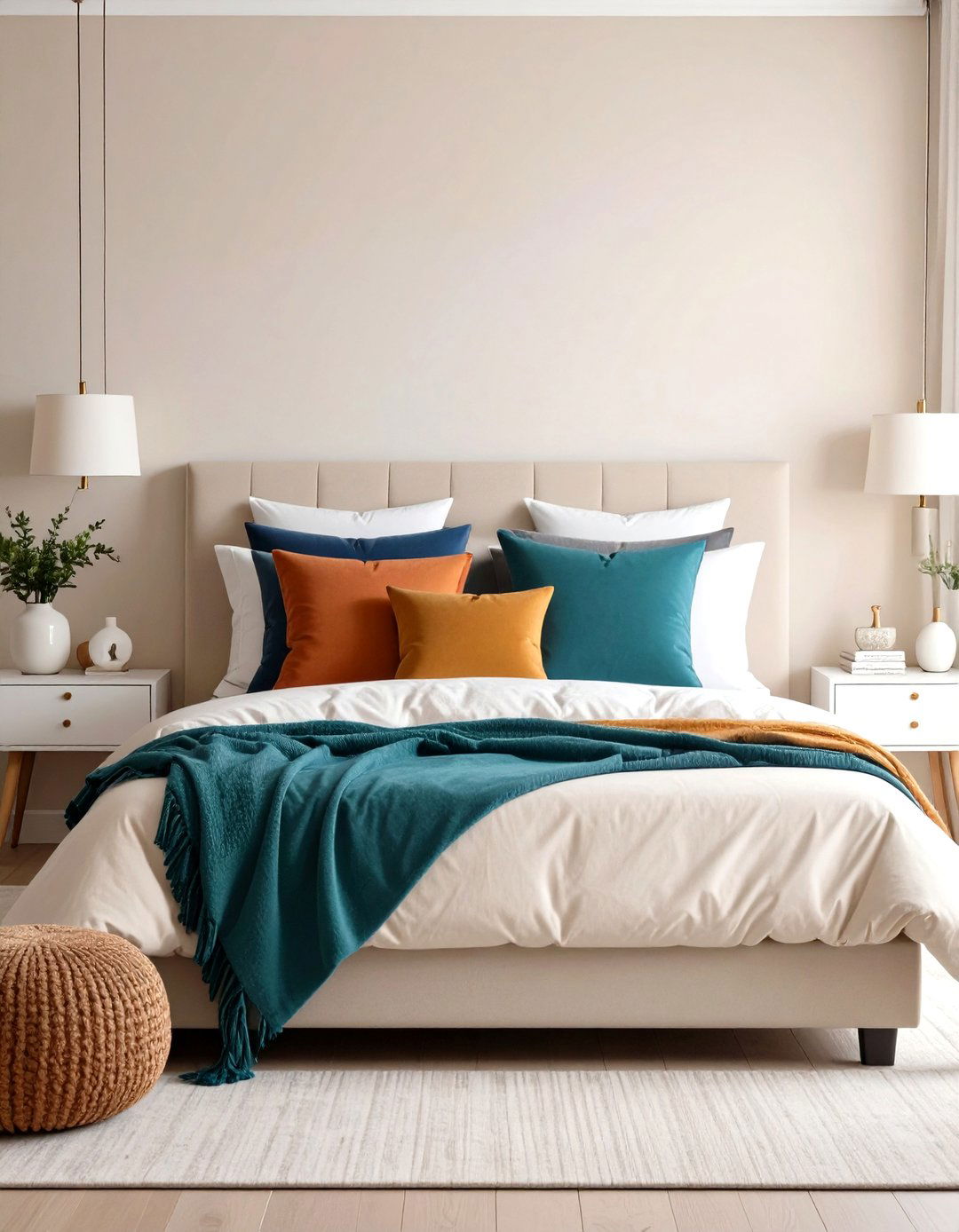 Neutral Base with Color Pops - 24 Small Boho Bedroom Ideas