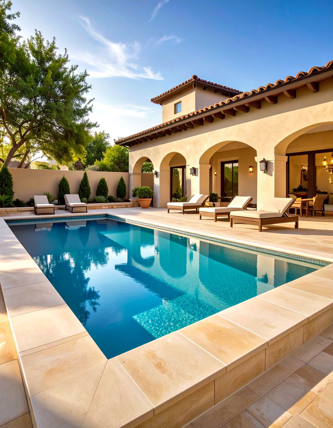 Neutral Beige Pool Waterline Tiles for Timeless Elegance - 24 Waterline Pool Tile Ideas