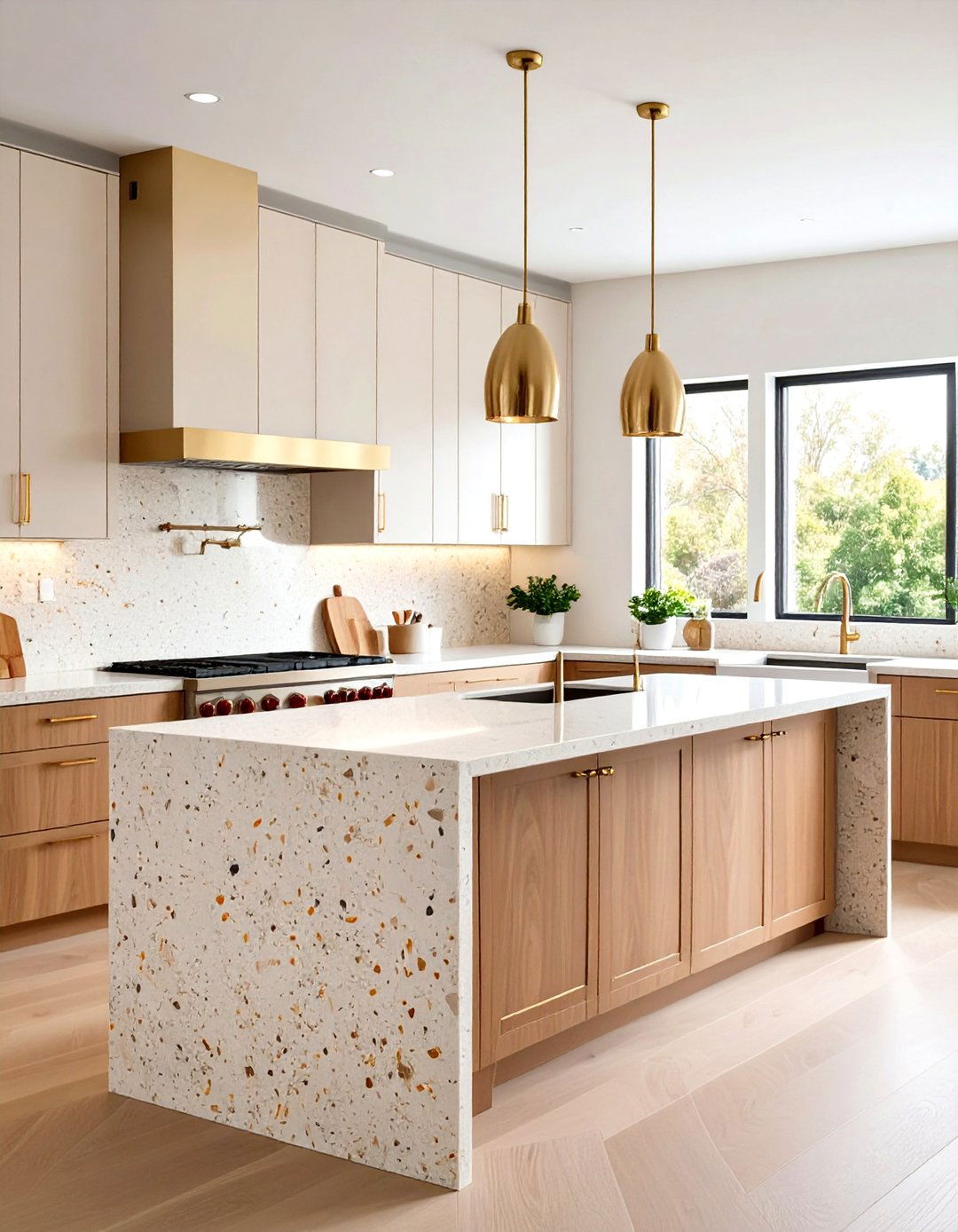 Neutral Beige Terrazzo with Matching Backsplash - 24 Terrazzo Kitchen Countertops