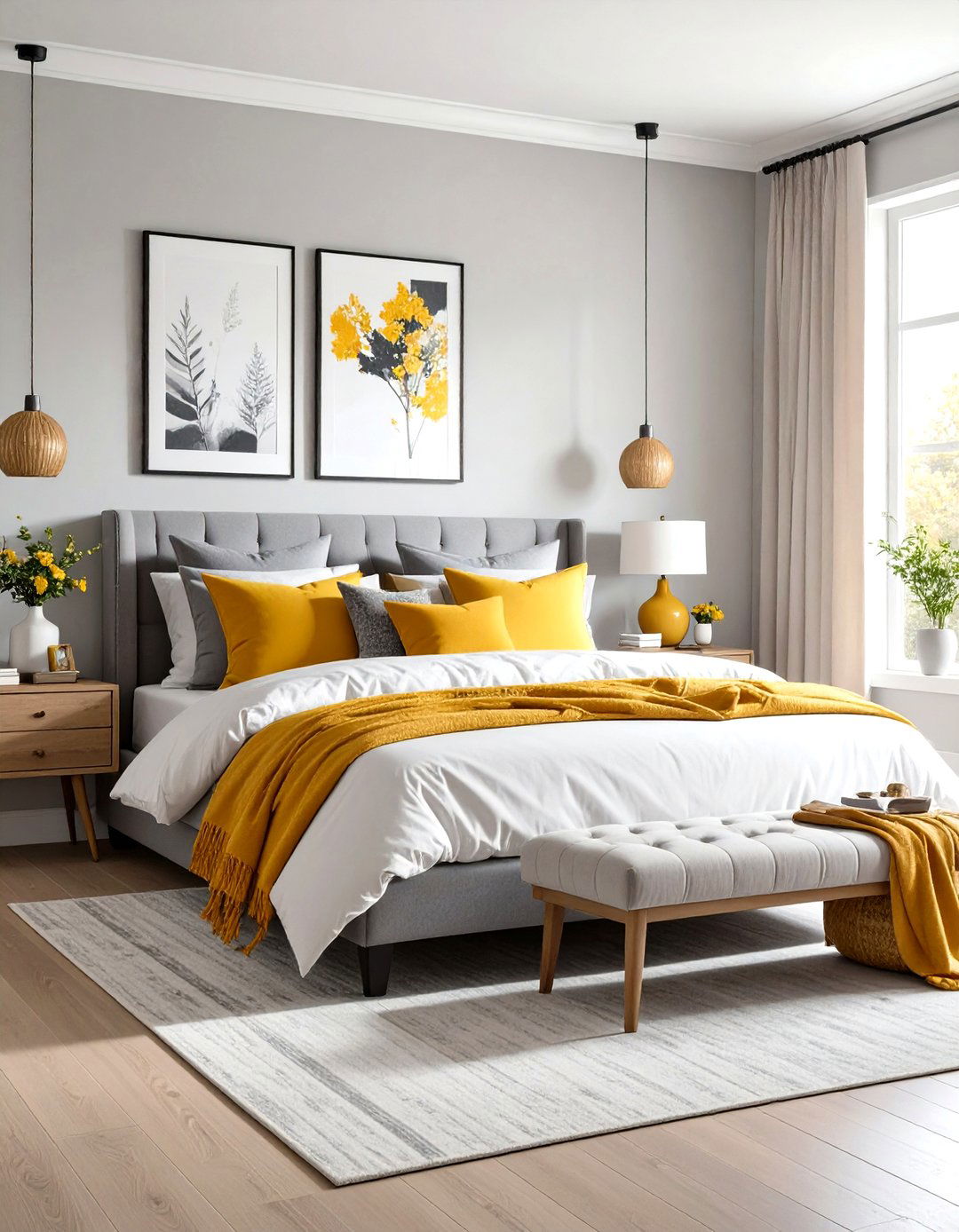 Neutral Color Palette with Bold Accents - 24 Midcentury Modern Bedroom Decorating Ideas
