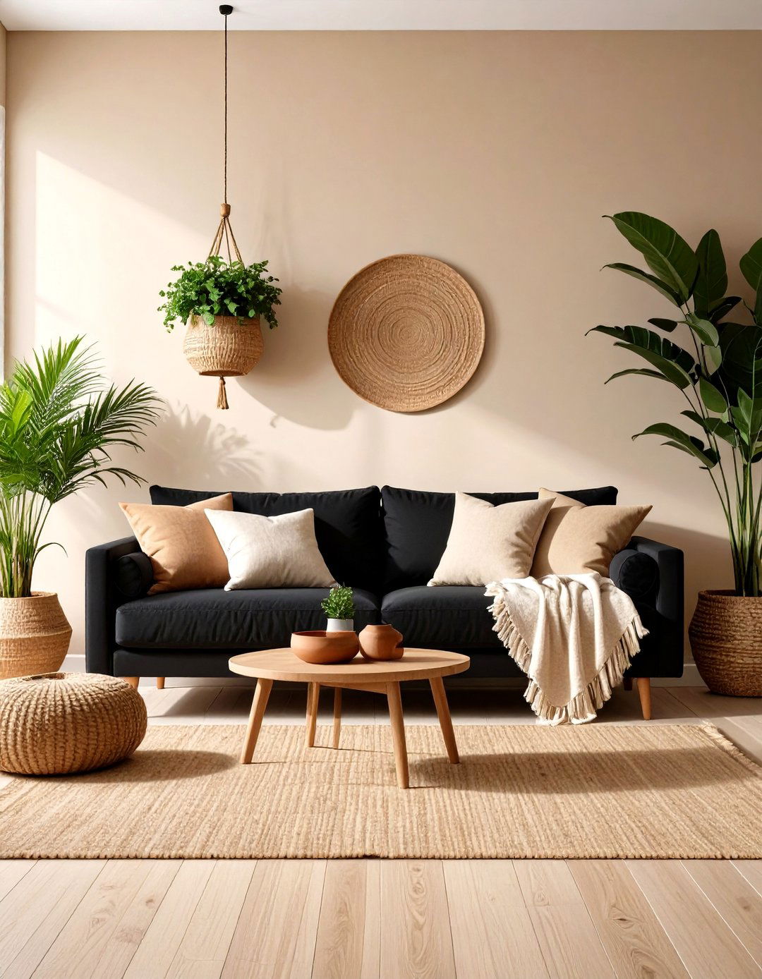 Neutral Earth Palette - 24 Living Room Ideas With Black Couches