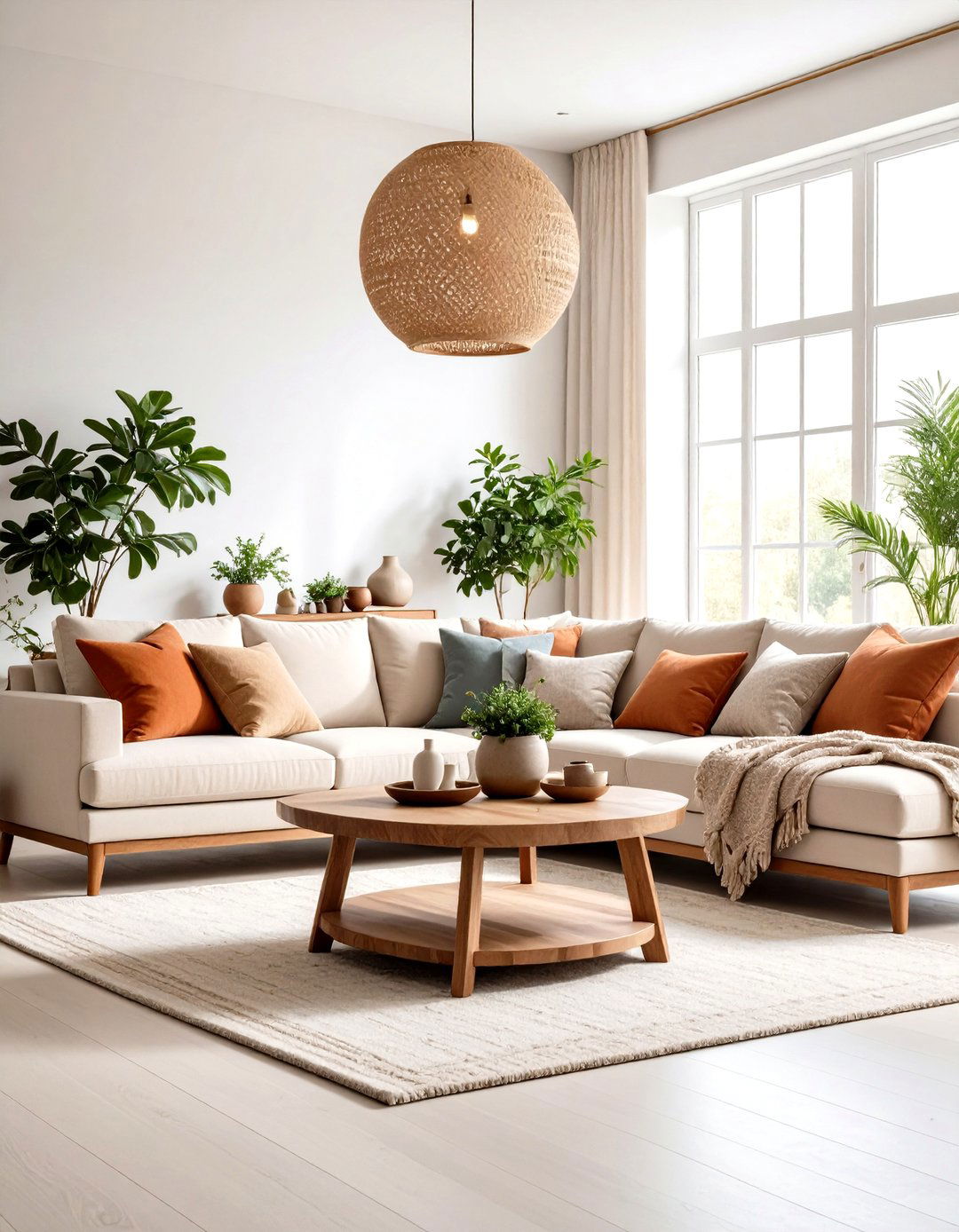 Neutral Living Room with Warm Wood Accents - 24 Simple Living Room Ideas