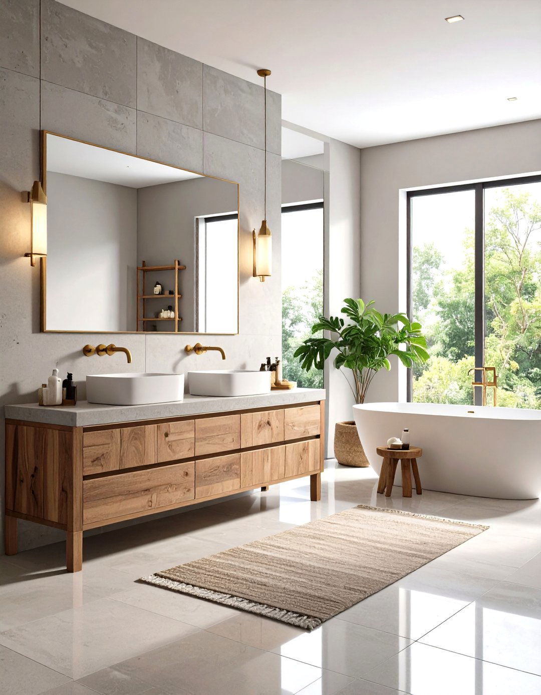 Neutral Palette Bathroom with Layered Textures - 24 Japandi Bathroom Ideas