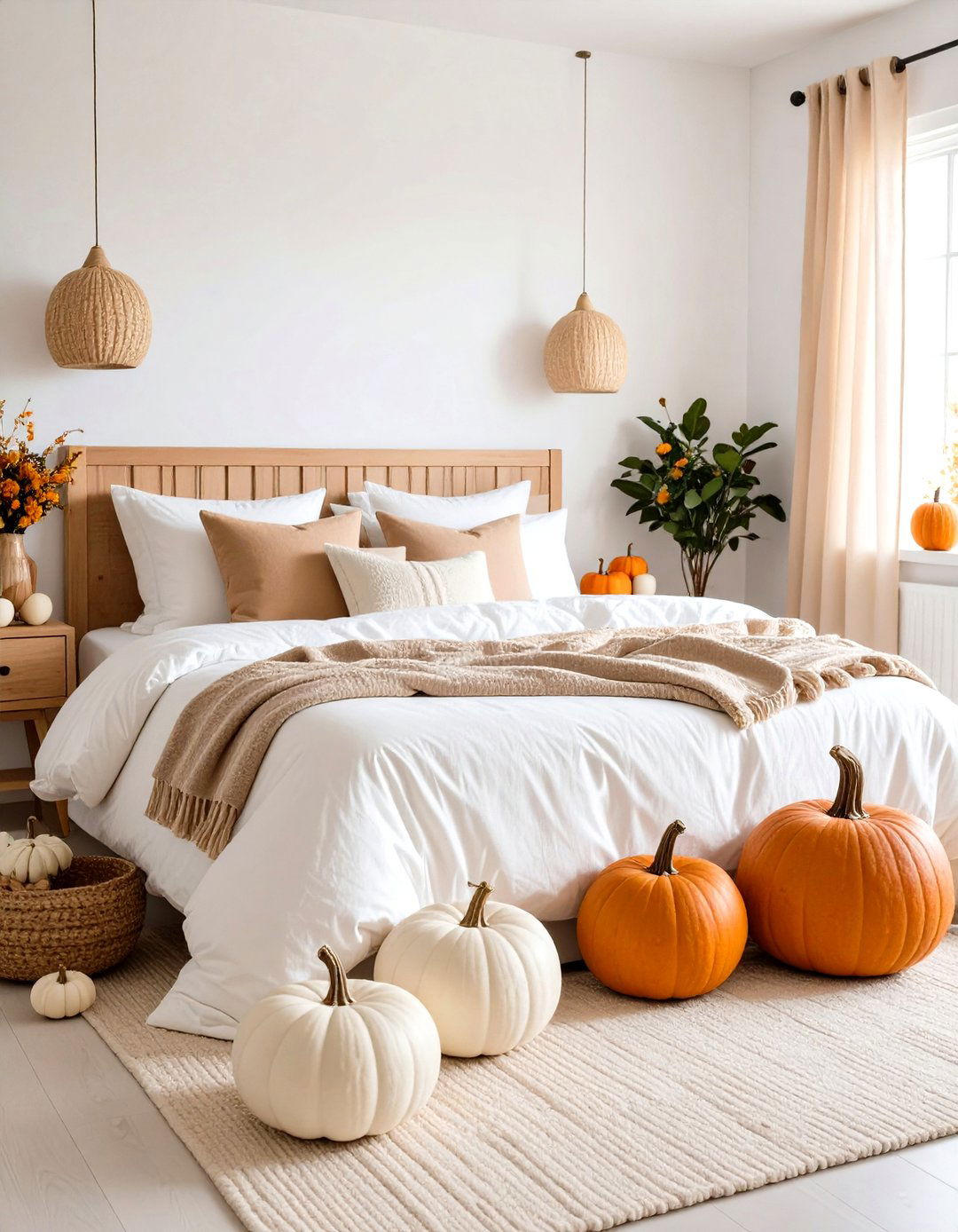 Neutral Pumpkin Spice Bedroom - 24 Fall Bedroom Decor Ideas
