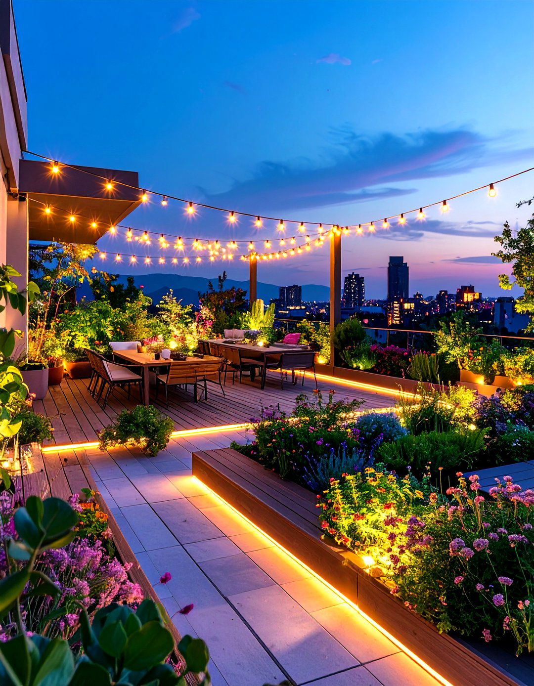 Night Garden Lighting Designs - 24 Rooftop Garden Ideas