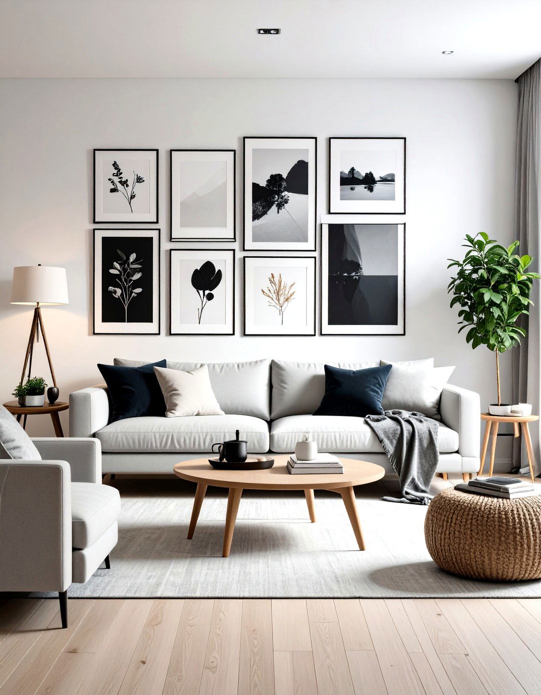 Nordic Living Room with Gallery Wall Art - 24 Scandinavian Living Room Ideas