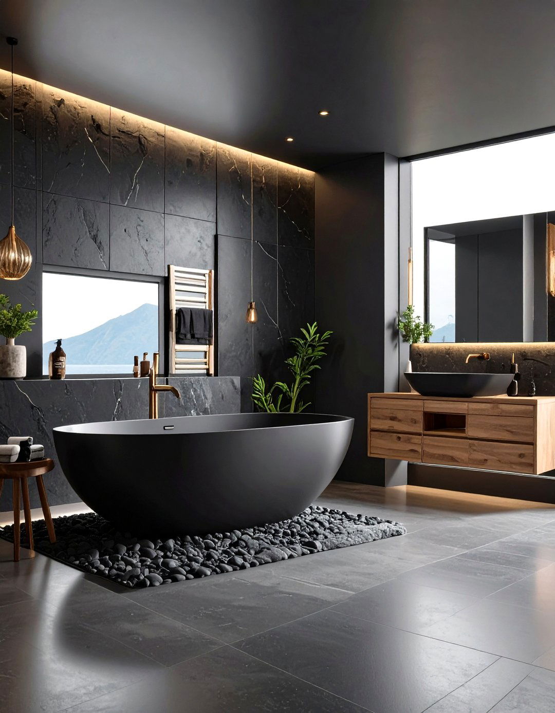 Obsidian Black Volcanic Bathroom Power - 24 Dark Bathroom Ideas