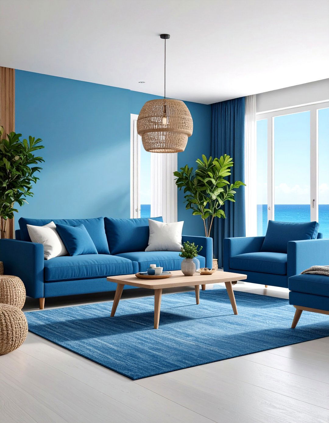 Ocean Blue Monochromatic Living Room - 24 Blue Living Room Ideas