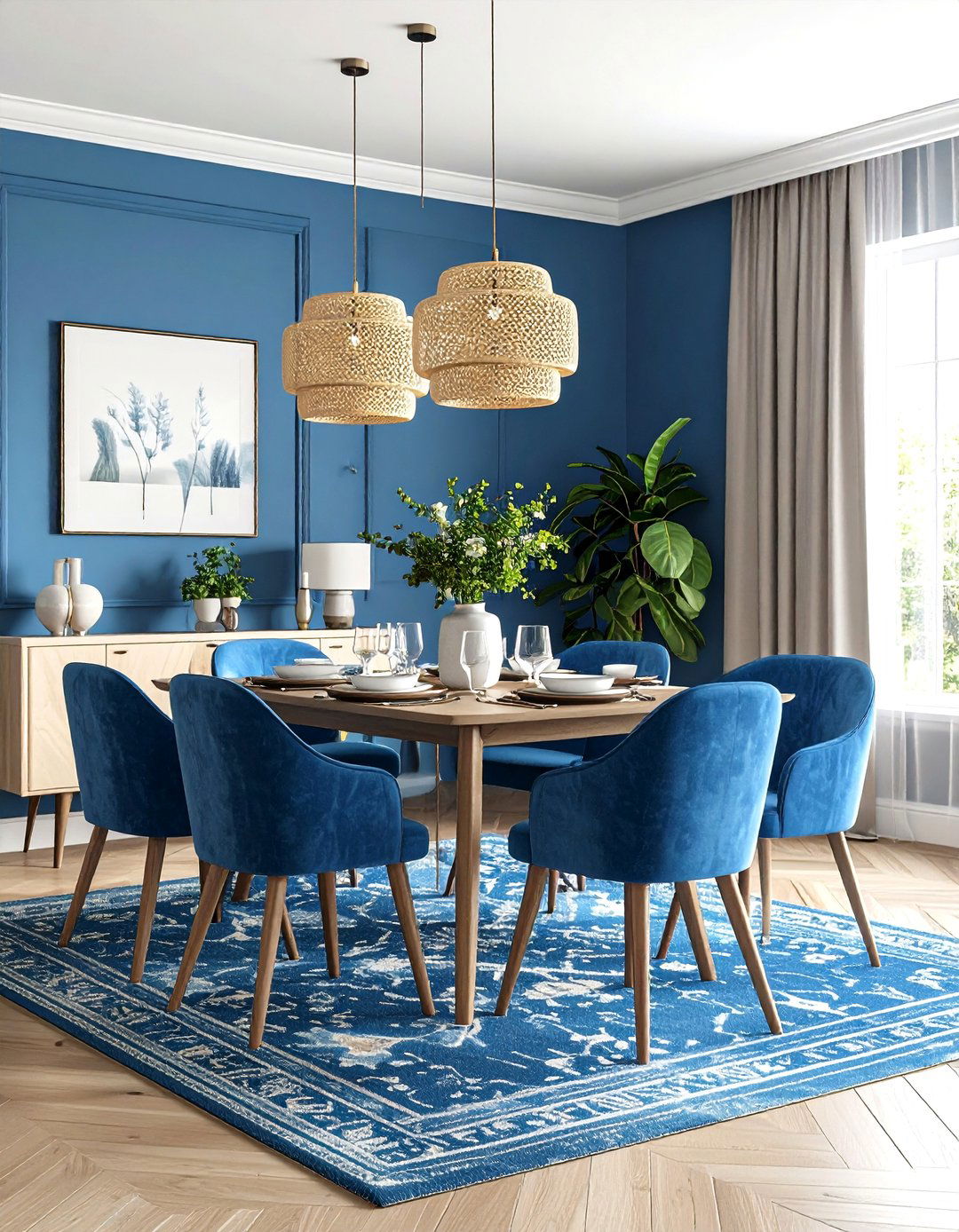 Ocean Blue Open Concept Dining Area - 24 Blue Dining Room Ideas
