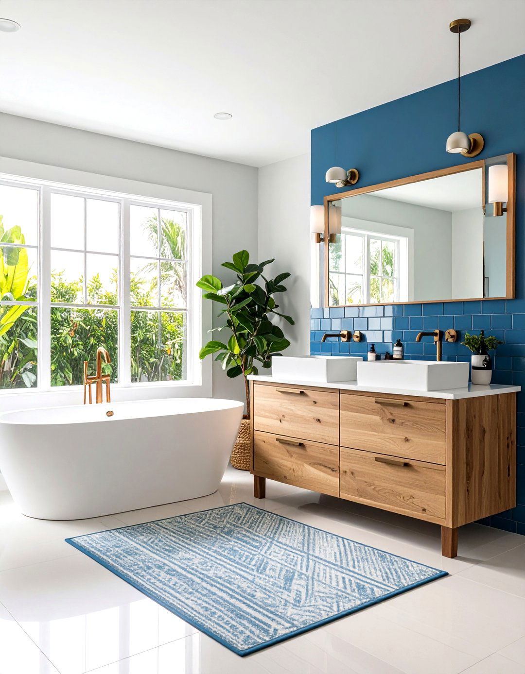Ocean Blue Tile Accent Wall - 24 Coastal Bathroom Ideas