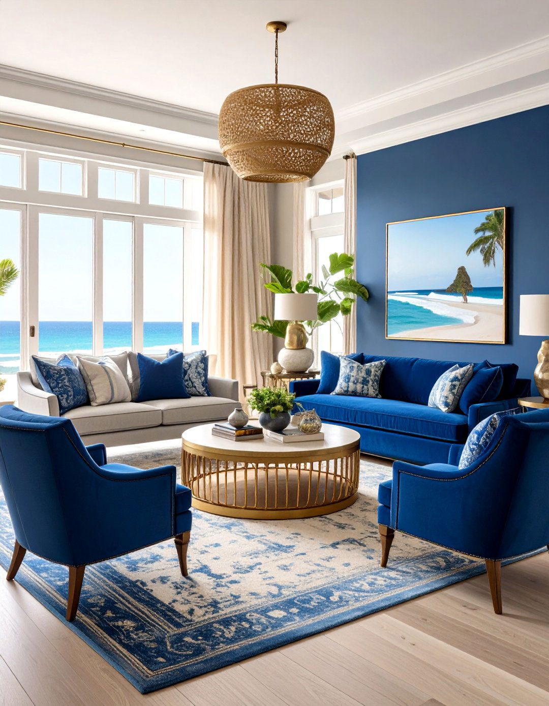 Ocean Blue and Cream Living Room - 24 blue and beige living room ideas