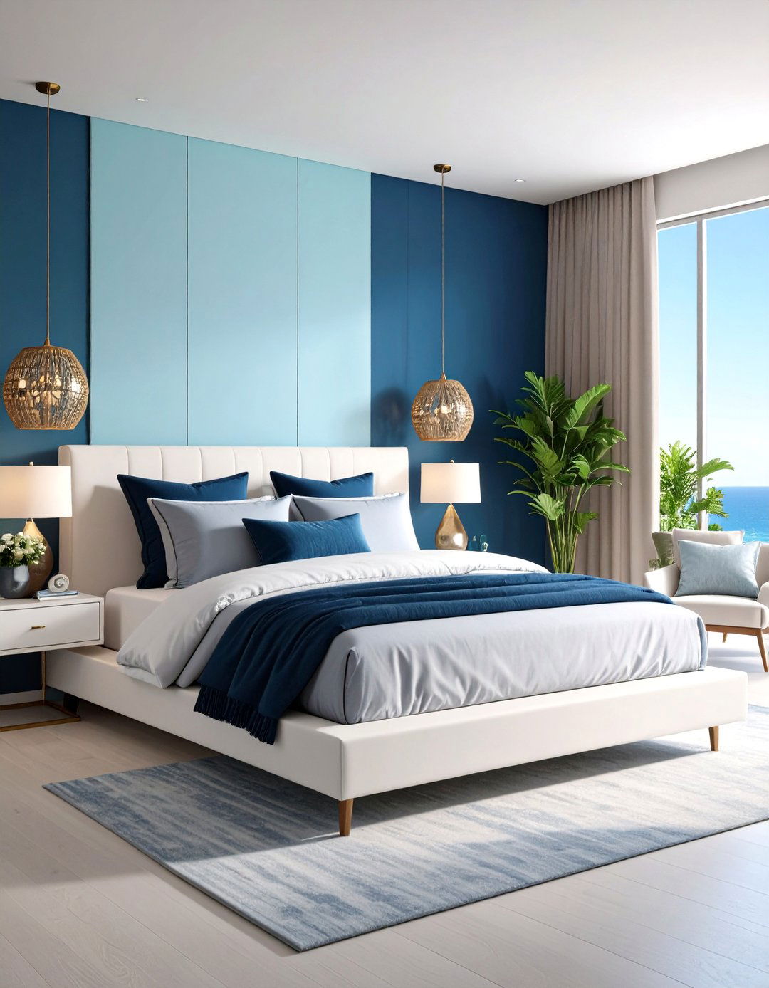 Ocean Wave Blue Gradient Bedroom - 24 Beach Themed Bedroom Ideas