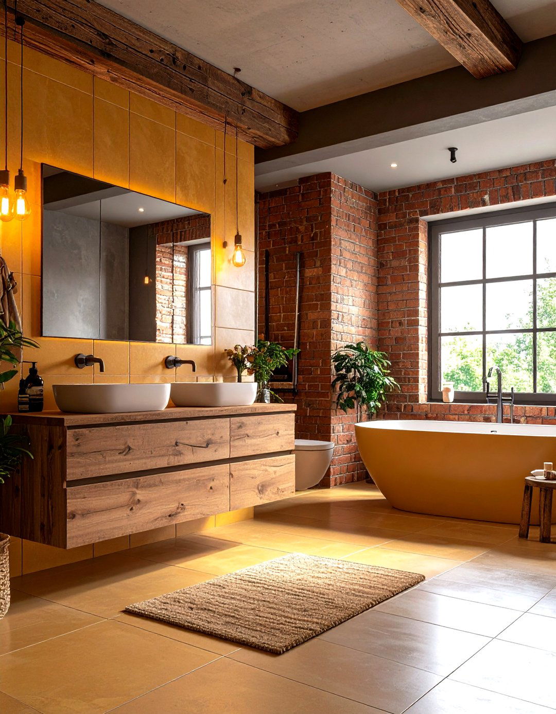 Ochre Yellow Industrial Loft Style - 24 Yellow Bathroom Ideas