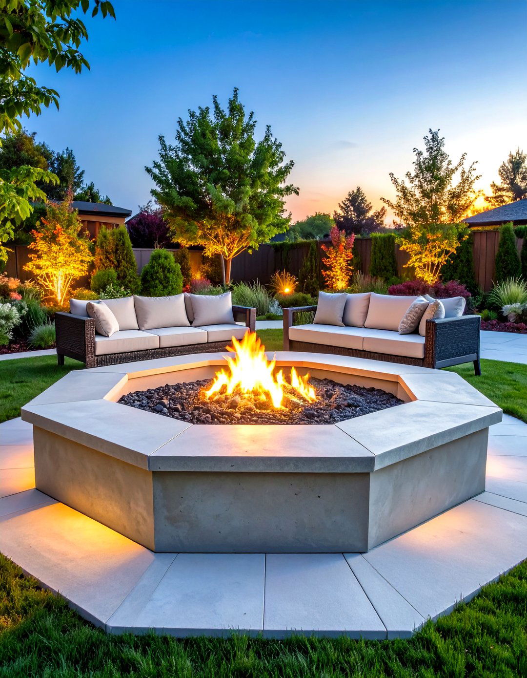 Octagonal Fire Pit with Accent Borders - 24 Concrete Paver Patio Fire Pit Ideas