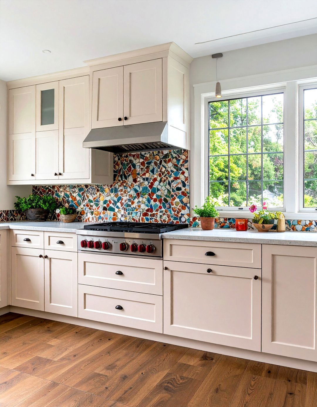 Off White Cabinets with Mosaic Tile Accents - 24 Off-white Kitchen Cabinets