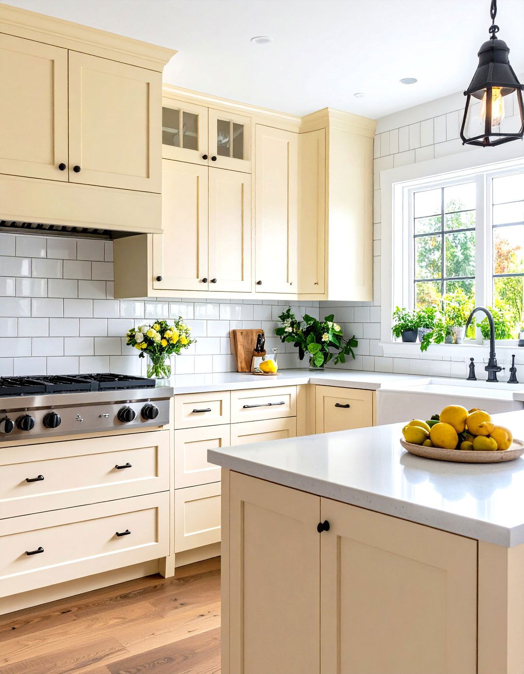 Off White Cabinets with Subway Tile and Farmhouse Sink - 24 Off-white Kitchen Cabinets