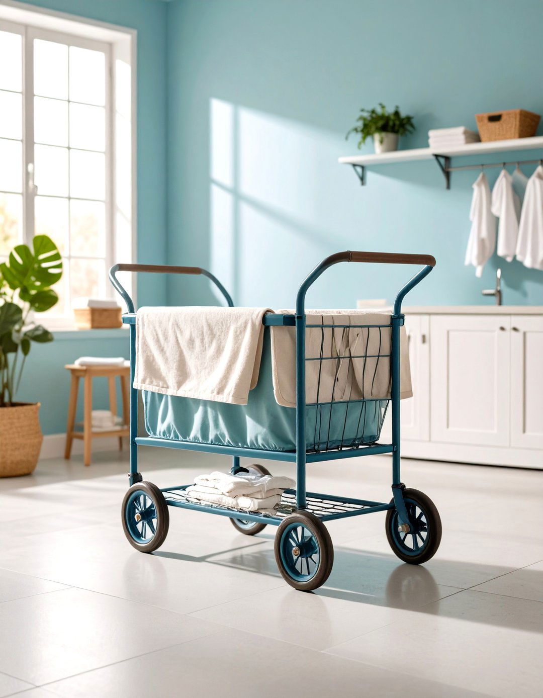 Old School Laundry Cart Organization - 24 Vintage Laundry Room Decor Ideas