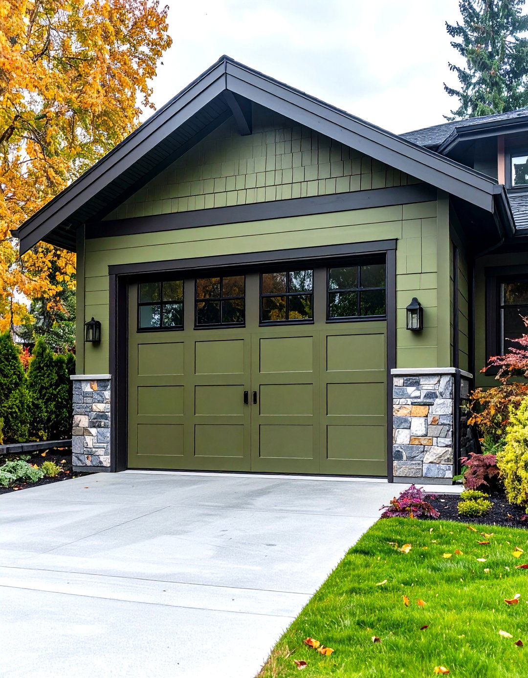 Olive Green Aluminum Frame with Clear Glass Panels - 24 Green Garage Door Ideas
