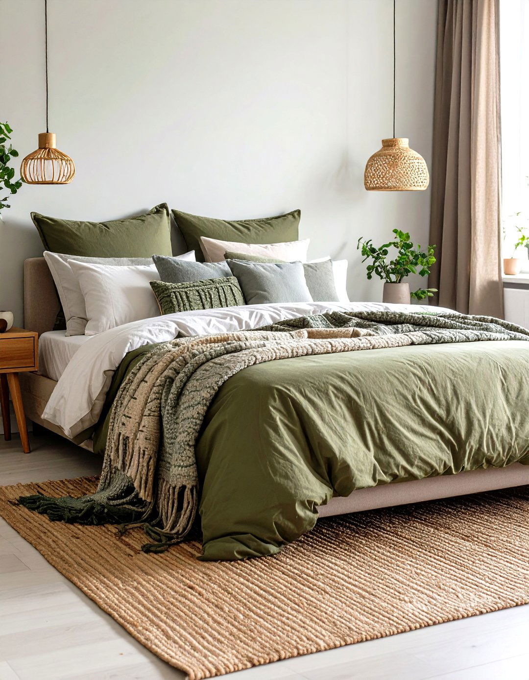 Olive Green Bedding and Textile Layers - 24 Olive Green Bedroom Ideas