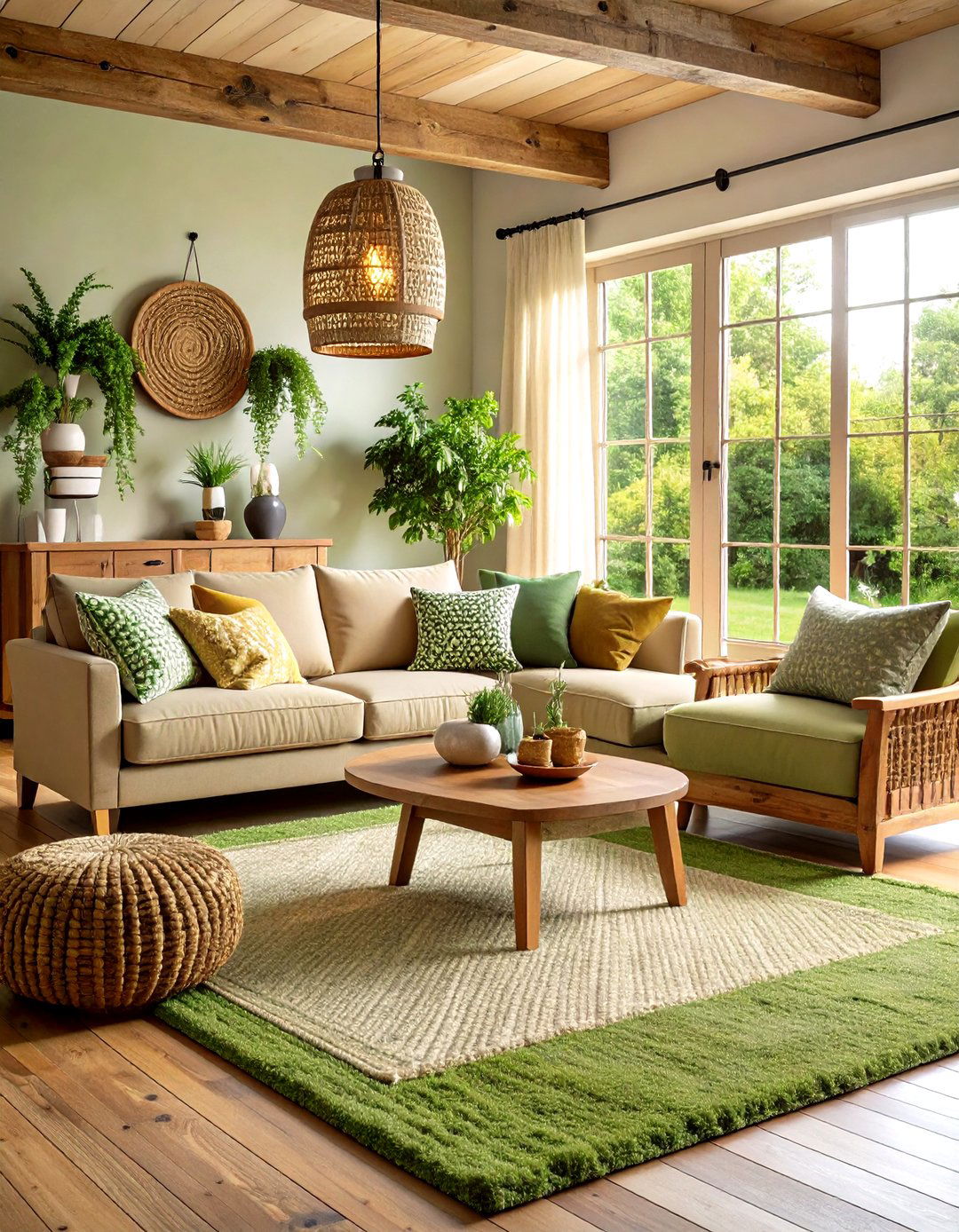Olive Green Carpet Living Room with Rustic Farmhouse Charm - 24 Green Carpet Living Room Ideas