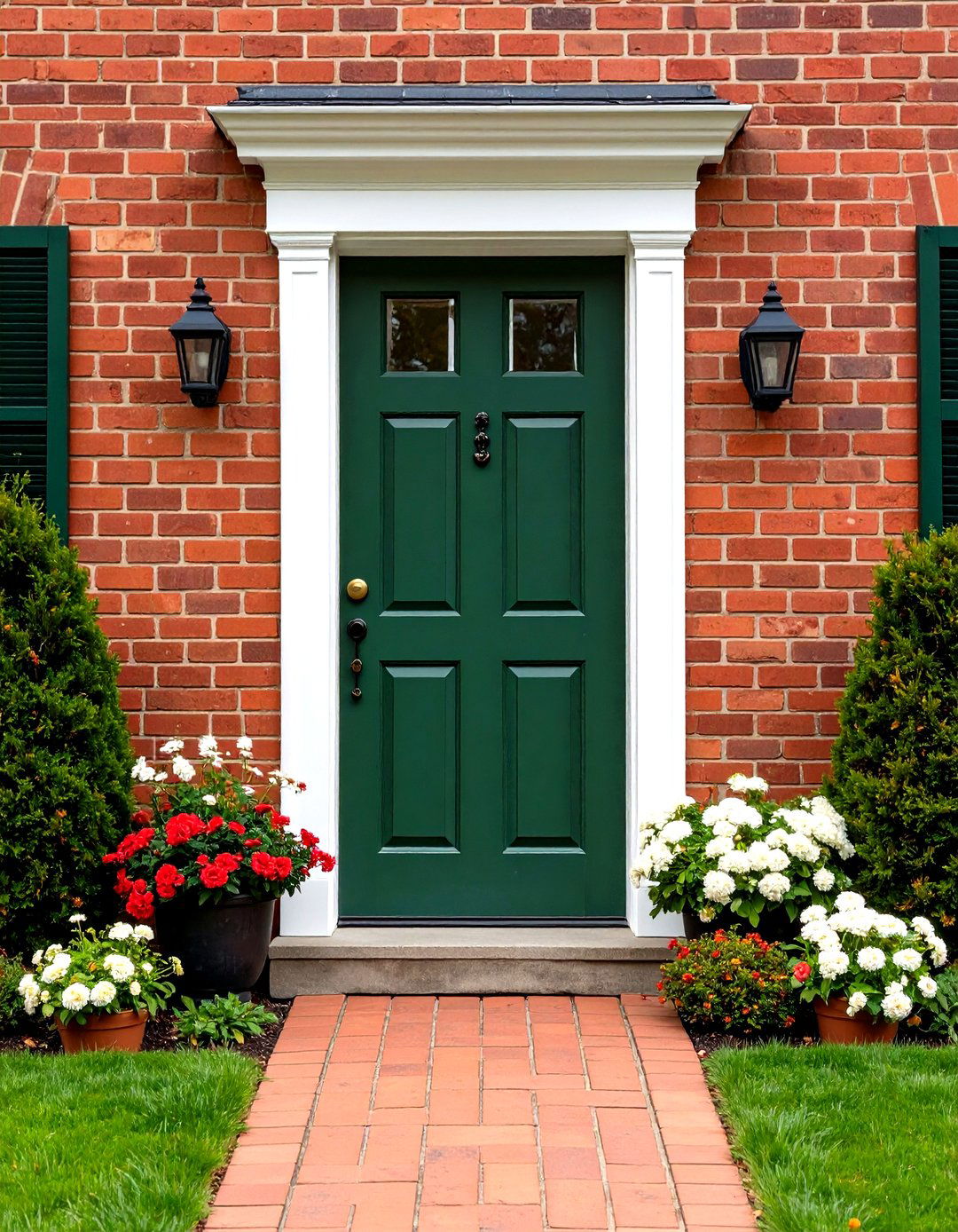Olive Green Front Door with Brick Exterior Coordination - 24 Olive Green Front Door Ideas